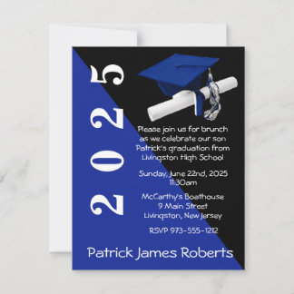 Cap & Diploma, Royal Blue & Black Graduation Invitation