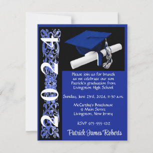Cap & Diploma, Royal Blue & Black Graduation Invitation