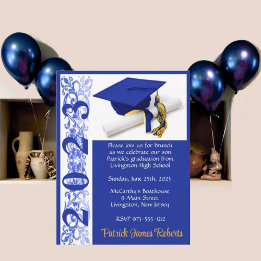 Cap & Diploma, Royal Blue/Gold Graduation Invitation