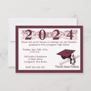 Cap & Diploma, White & Maroon Graduation Invitation