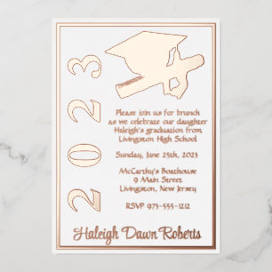 Cap & Diploma, White & Rose Gold Graduation Foil Invitation