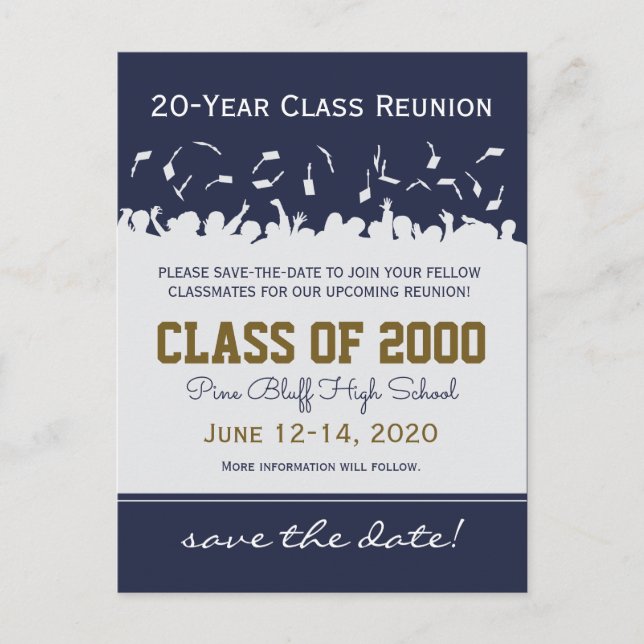 Cap & Gown Class Reunion Save-the-Date Postcard (Front)