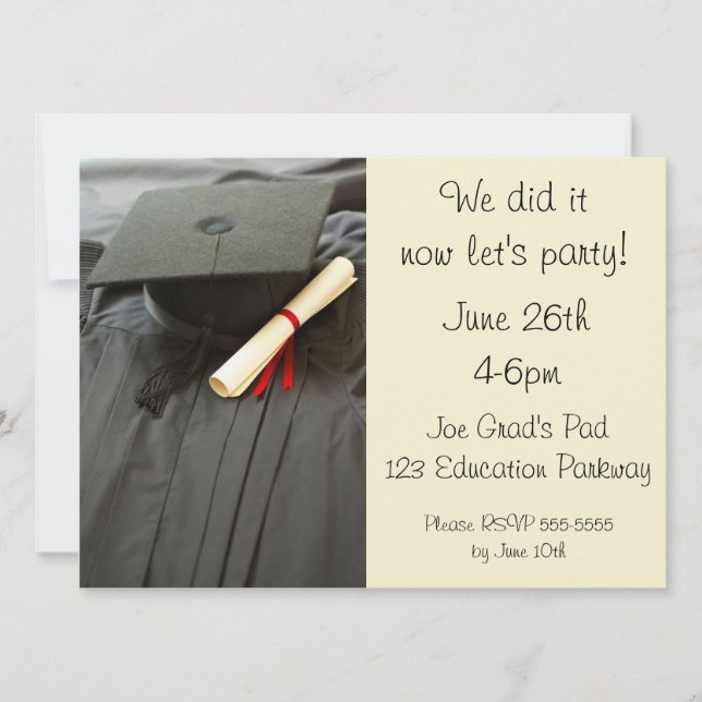 Cap, Gown, Diploma Graduation Party Invitations (Front)