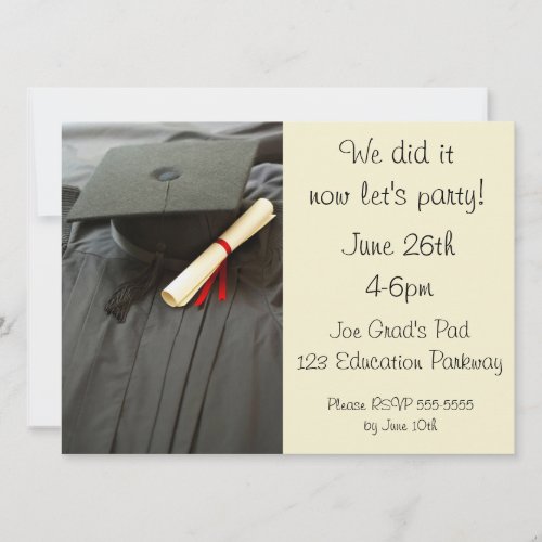 Cap, Gown, Diploma Graduation Party Invitations