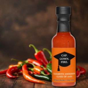 Cap. Gown. Fire. Graduation Hot Sauces