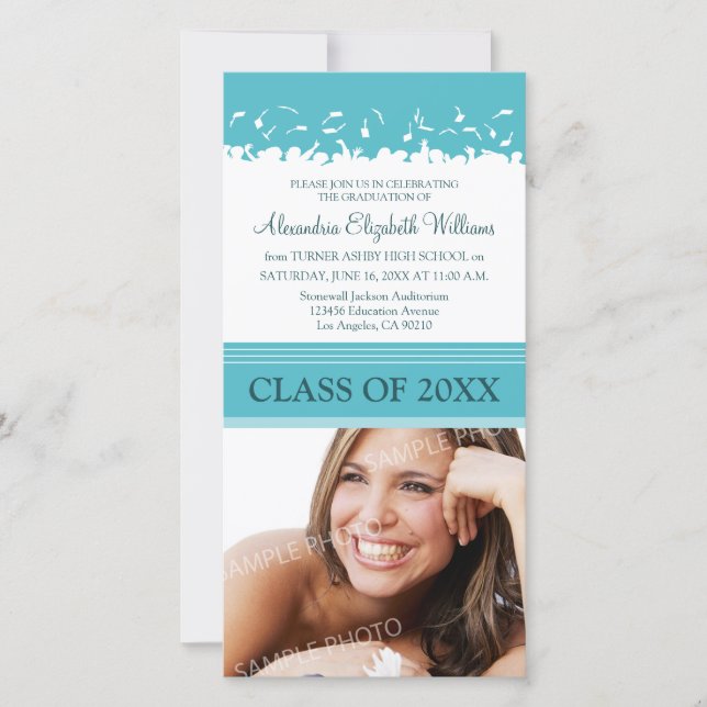 Cap & Gown Graduation Announcement (aqua) (Front)