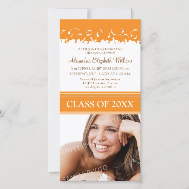Cap & Gown Graduation Announcement (orange) (Front)