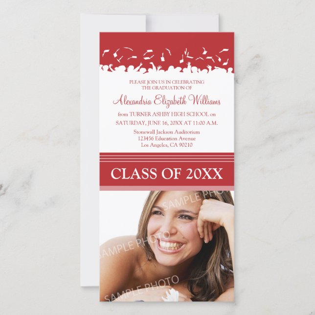 Cap & Gown Graduation Announcement (red) (Front)