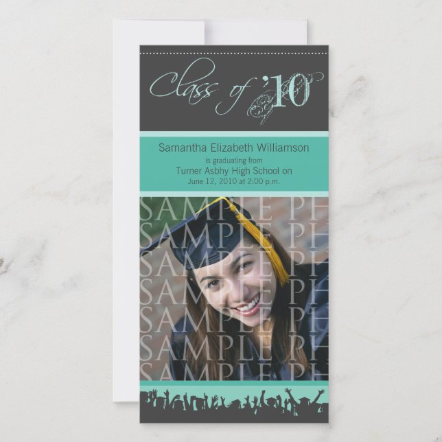 Cap & Gown Graduation Photo Announcement (teal) (Front)