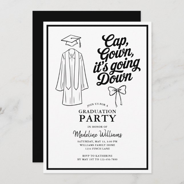 Cap Gown It's Going Down Bow Graduation Party Invitation (Front/Back)