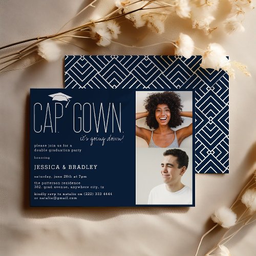 Cap Gown its going down Double Graduation Party Invitation