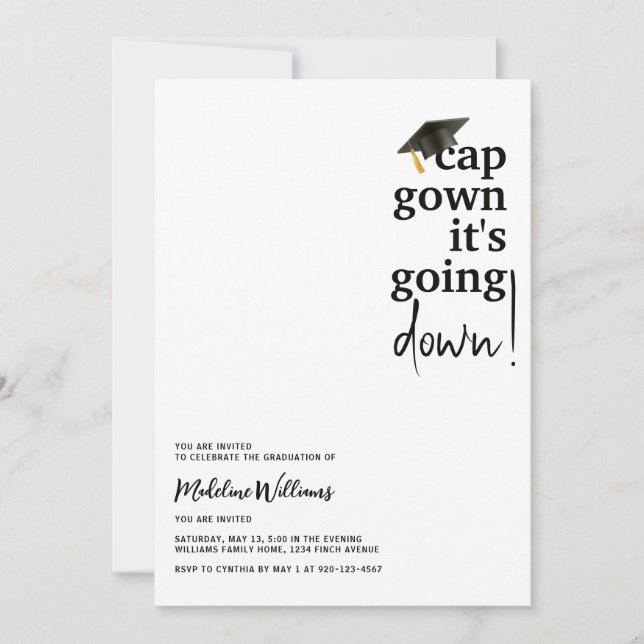 Cap Gown It's Going Down Graduation Invitation (Front)