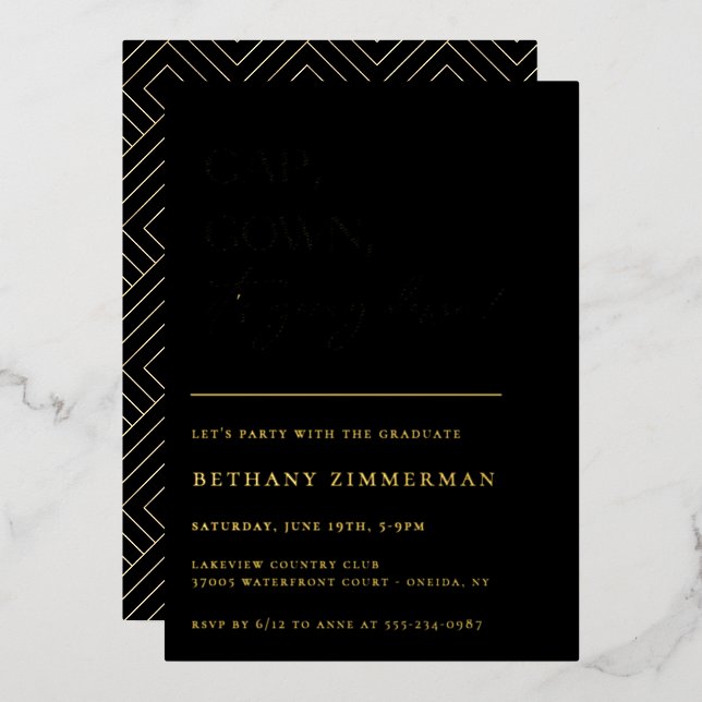 Cap Gown It's Going Down Graduation Party Foil Invitation (Front/Back)