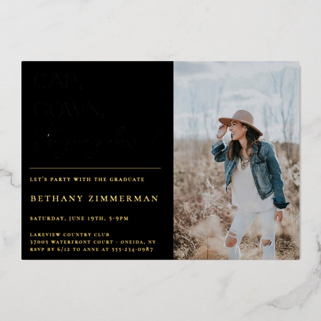 Cap Gown It's Going Down Graduation Party Foil Invitation (Front)