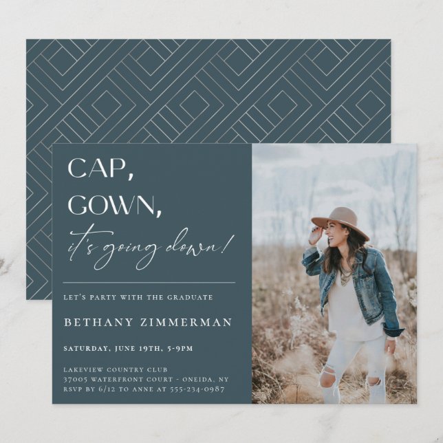 Cap Gown It's Going Down Graduation Party Invitation (Front/Back)