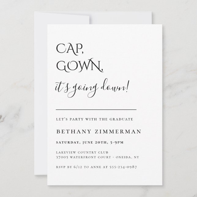 Cap Gown It's Going Down Graduation Party Invitation (Front)