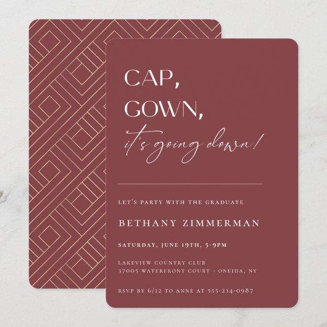 Cap Gown It's Going Down Graduation Party Invitation (Front/Back)