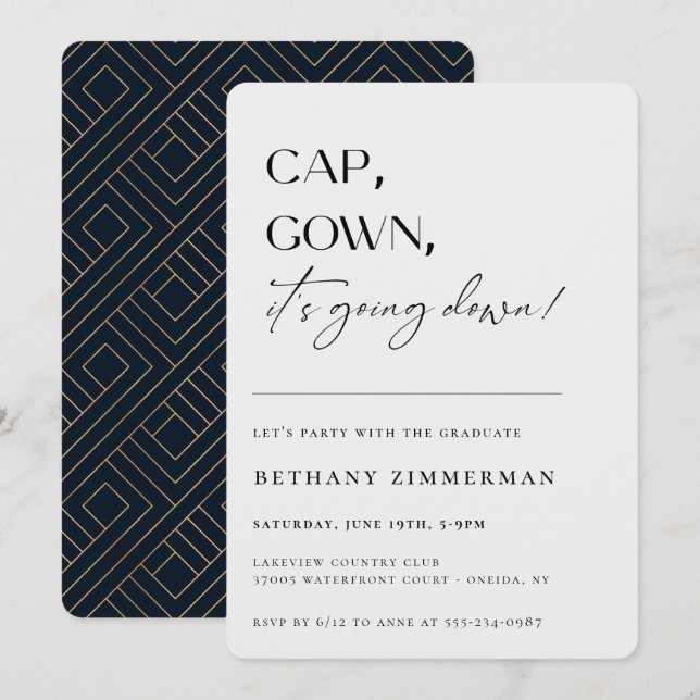 Cap Gown It's Going Down Graduation Party Invitation (Front/Back)