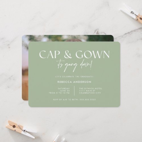 Cap Gown Its Going Down Modern Green Graduation Invitation