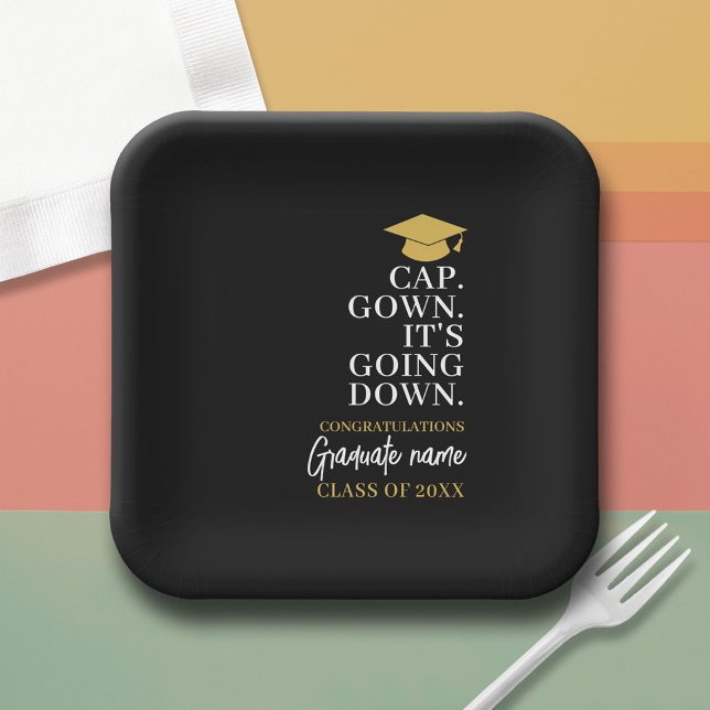 Cap Gown It's Going Down - Name Modern Graduation Paper Plates (Custom Graduation Paper Plate)