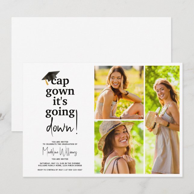 Cap Gown It's Going Down Photo Collage Graduation Invitation (Front/Back)