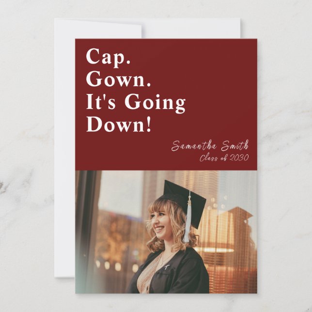 Cap Gown It's Going Down Red Modern Graduation Invitation (Front)