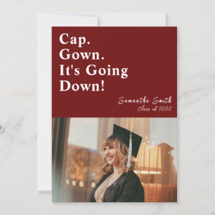 Cap Gown It's Going Down Red Modern Graduation Invitation