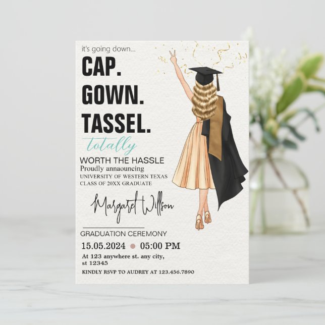 CAP GOWN TASSEL Custom Graduation Invitation (Standing Front)