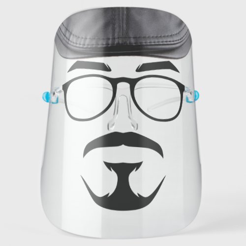 Cap Hat Casket _ Beard with Mustache and Glasses Face Shield