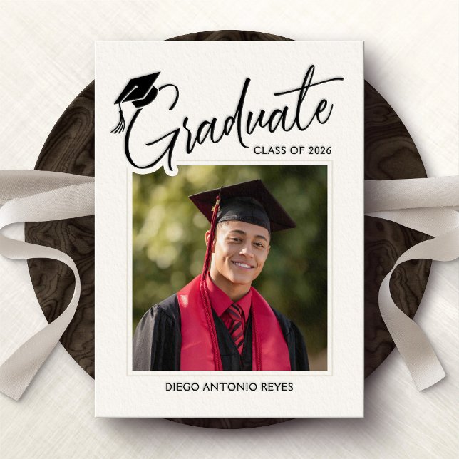 Cap Script Letterpress Graduation Announcement (Creator Uploaded)