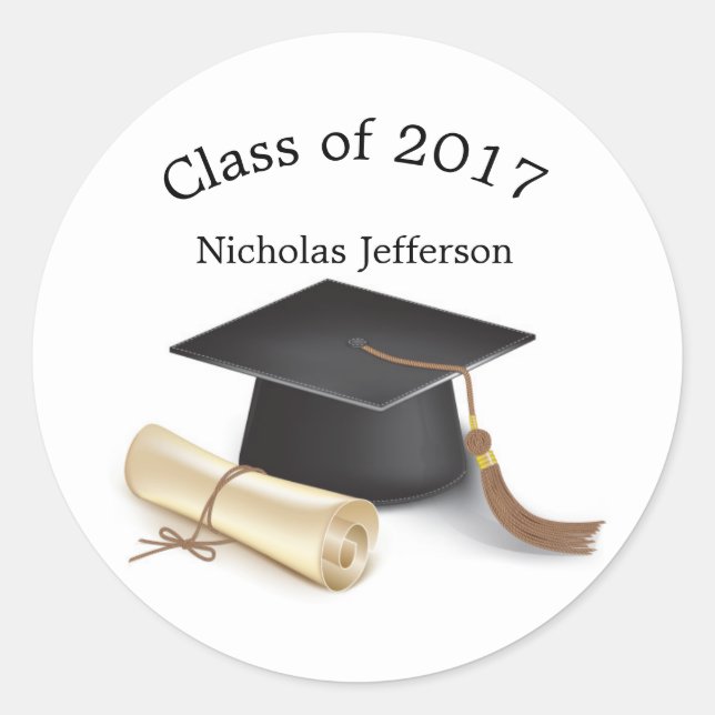 Cap Scroll and Tassle Graduation Personalized Classic Round Sticker (Front)