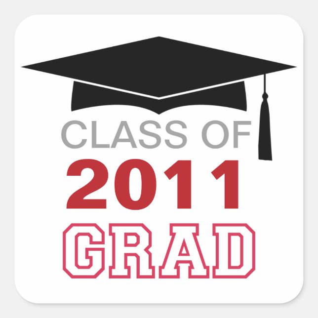 Cap & tassel red class year graduation gift tag (Front)