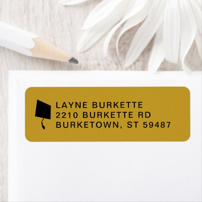 Cap Toss Black & Gold Graduation Return Address Label (Insitu)