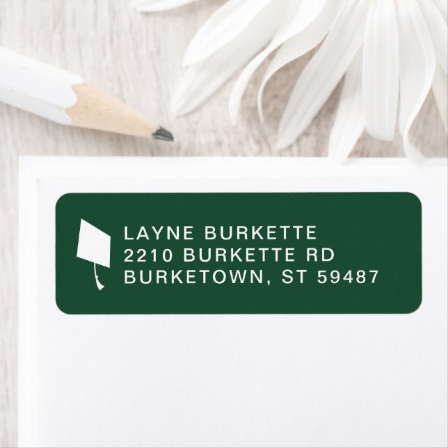 Cap Toss Green & White Graduation Return Address Label (Insitu)