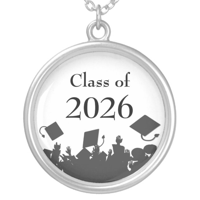 Cap Tossing Crowd-Graduation Class of 2011 Silver Plated Necklace (Front)