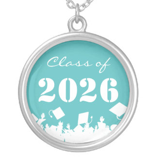 Cap Tossing Crowd Graduation Class of 2026 Silver Plated Necklace