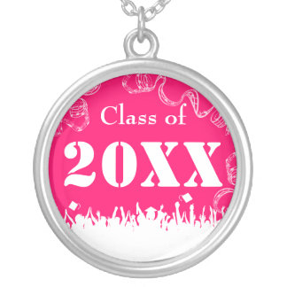 Cap Tossing Crowd Graduation Class of Choose Color Silver Plated Necklace