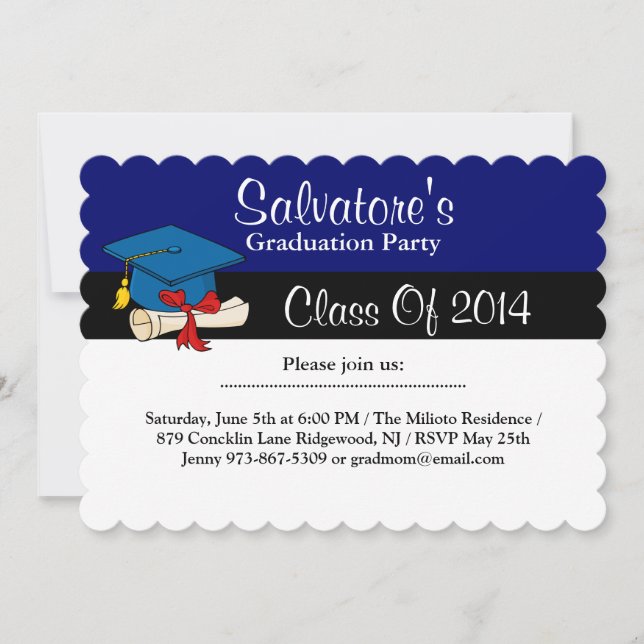 Cap With Diploma Blue Graduation Invitation (Front)