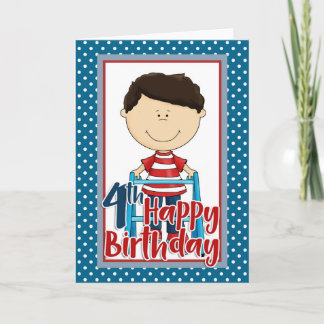 Capable Boy with Walker - Happy 4th Birthday Card
