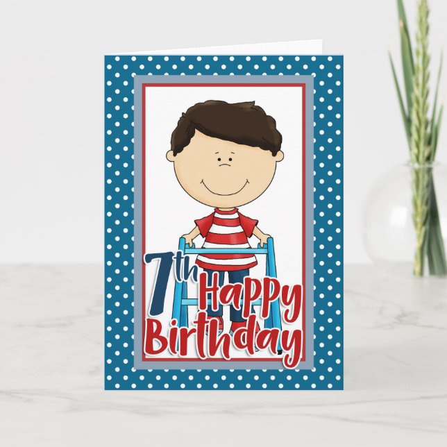 Capable Boy with Walker - Happy 7th Birthday Card (Front)