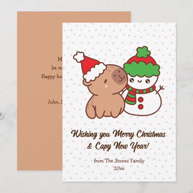 Capbyara Christmas Cards Funny & Cute Holiday Card (Front/Back)