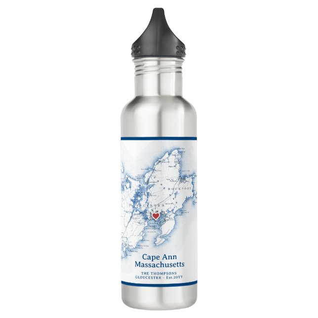 Cape Ann Gloucester Massachusetts Map Water Bottle (Left)