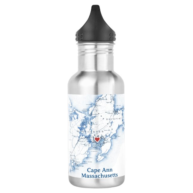 Cape Ann Gloucester Massachusetts Map Water Bottle (Left)