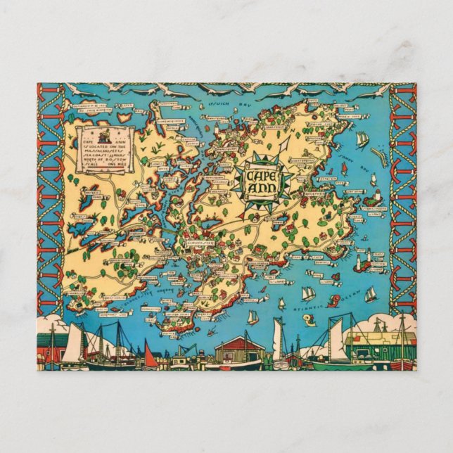 Cape Ann Illustrated Map Postcard (Front)
