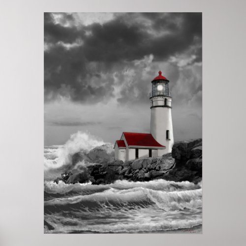 Cape Blanco lighthouse in black and white Poster