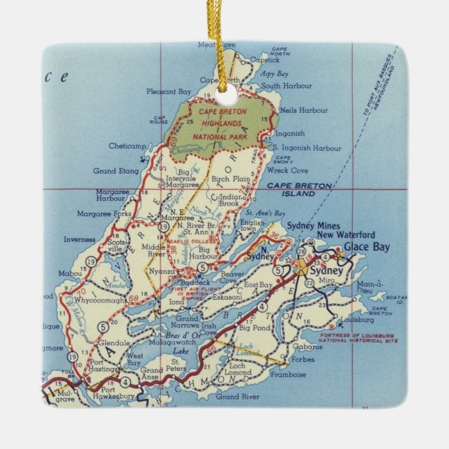 Cape Breton Island 50's Map Ceramic Ornament (Front)