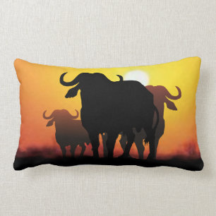 Cape Buffalo and Kuba cloth Lumbar Pillow