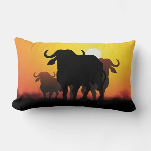 Cape Buffalo and Kuba cloth Lumbar Pillow