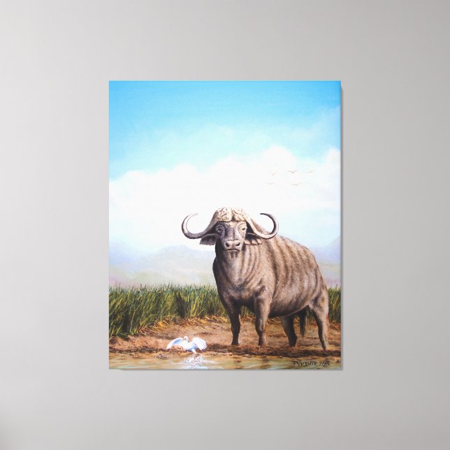 Cape Buffalo & Egret A Harmony of Strength & Grace Canvas Print (Front)