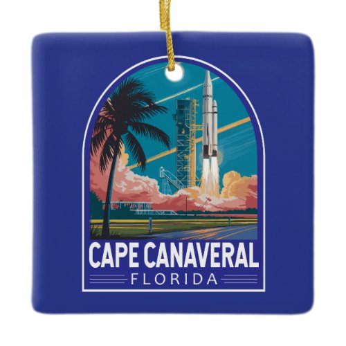 Cape Canaveral Florida Illustration Travel Art Ceramic Ornament